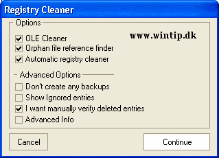 Registry Cleaner - arbejdsboksen