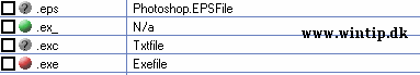 Liste fra Registered File Types